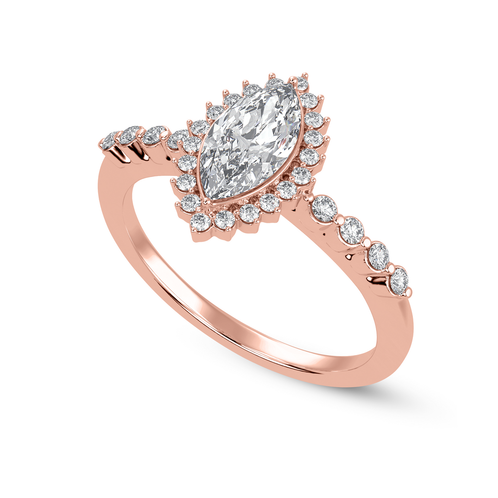 50-Pointer Marquise Cut Solitaire Halo Diamond Shank 18K Rose Gold Ring JL AU 1254R-A   Jewelove.US