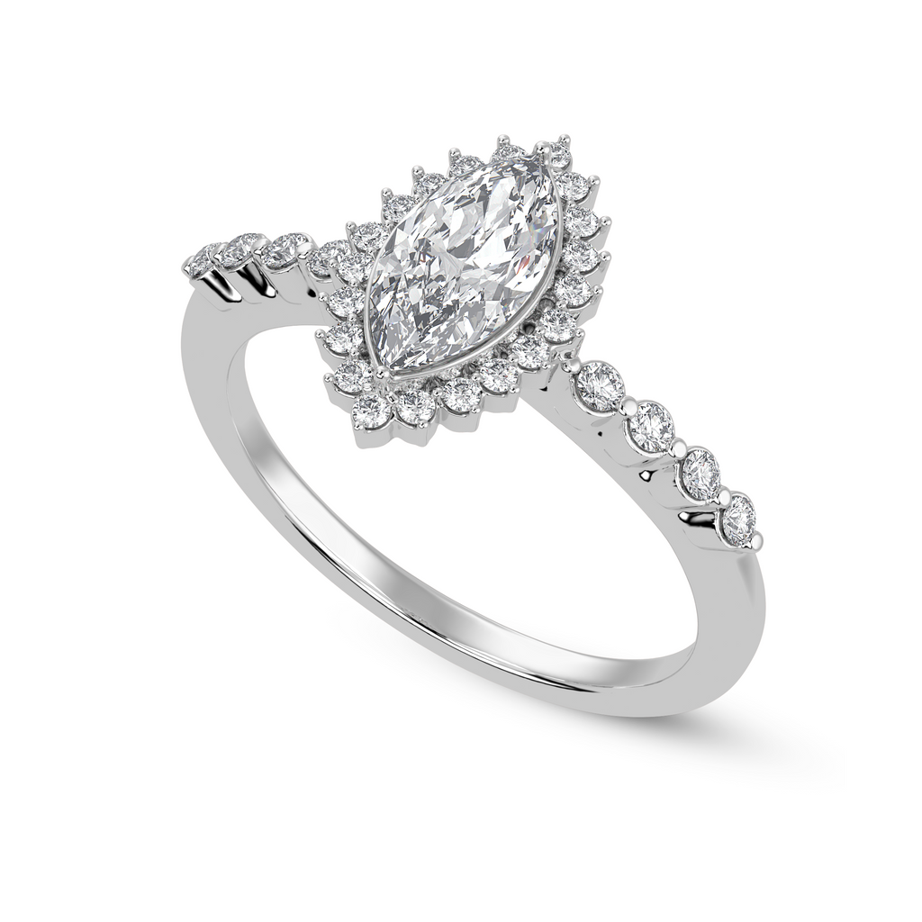 50-Pointer Marquise Cut Solitaire Halo Diamond Shank Platinum Ring JL PT 1254-A   Jewelove.US
