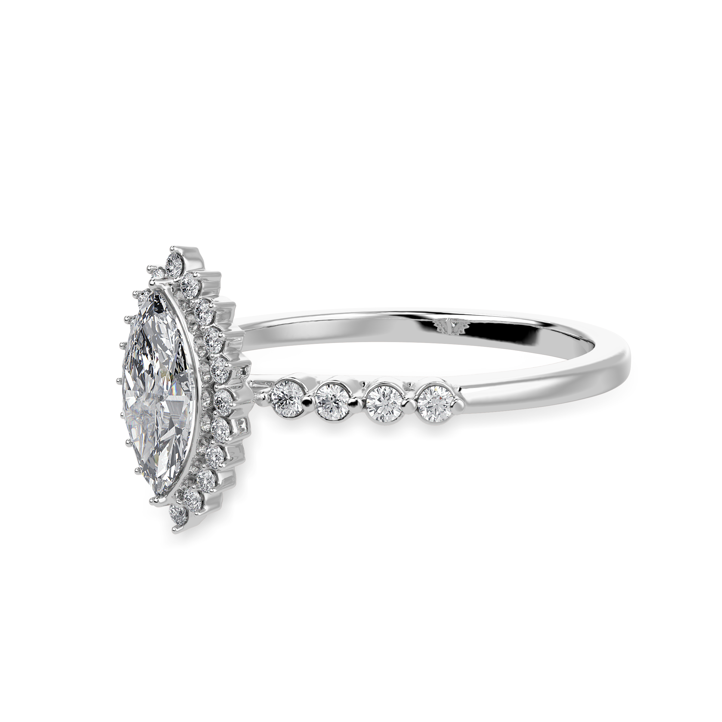 50-Pointer Marquise Cut Solitaire Halo Diamond Shank Platinum Ring JL PT 1254-A   Jewelove.US