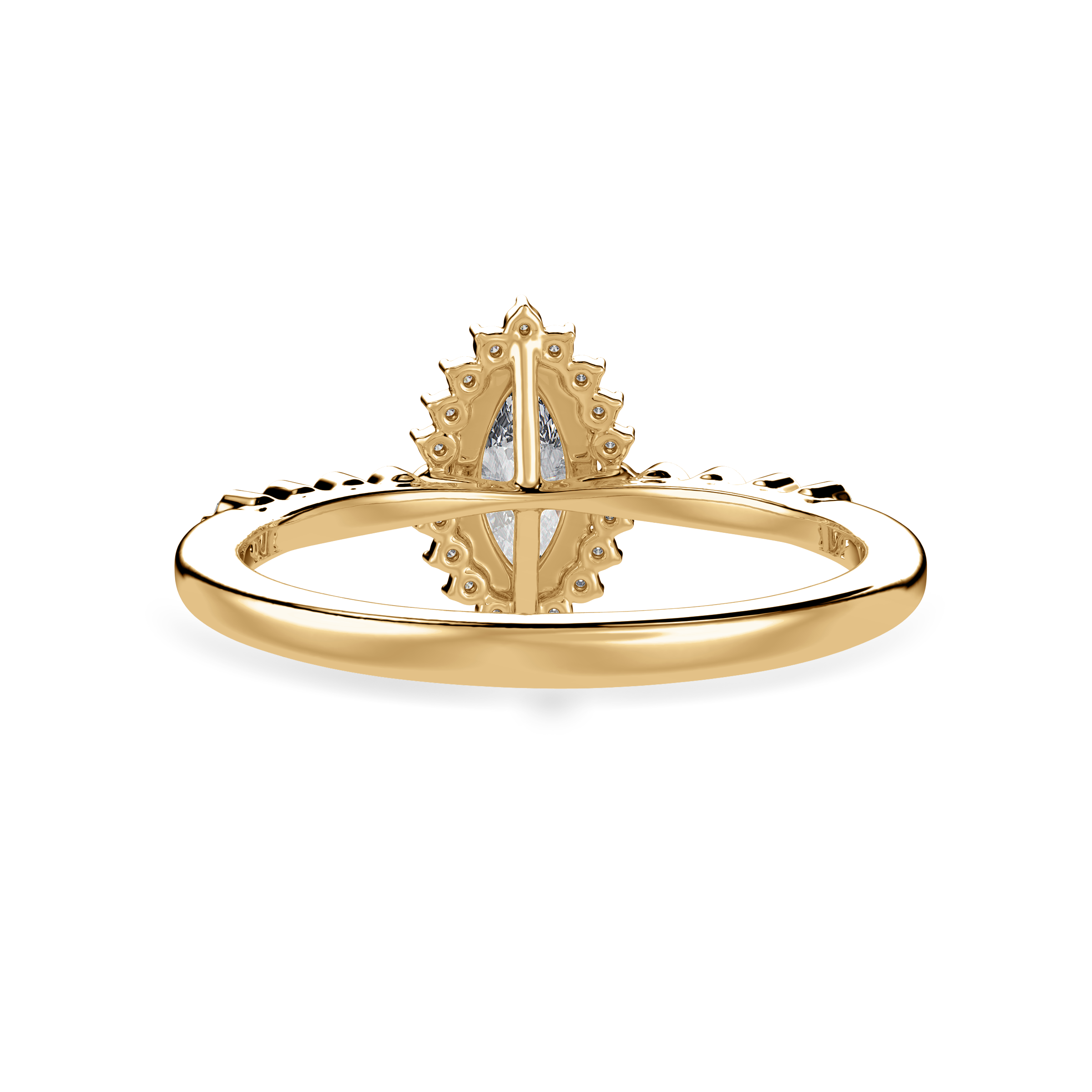 70-Pointer Marquise Cut Solitaire Halo Diamond Shank 18K Yellow Gold Ring JL AU 1254Y-B   Jewelove.US
