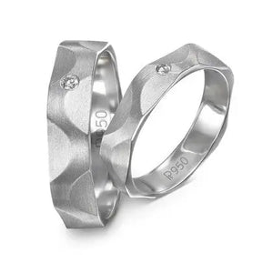 Matte Finish Platinum Love Bands with Modern Texture And Single Diamond JL PT 419  Both Jewelove