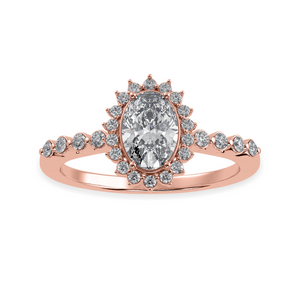 70-Pointer Oval Cut Solitaire Halo Diamond Shank 18K Rose Gold Ring JL AU 1252R-B