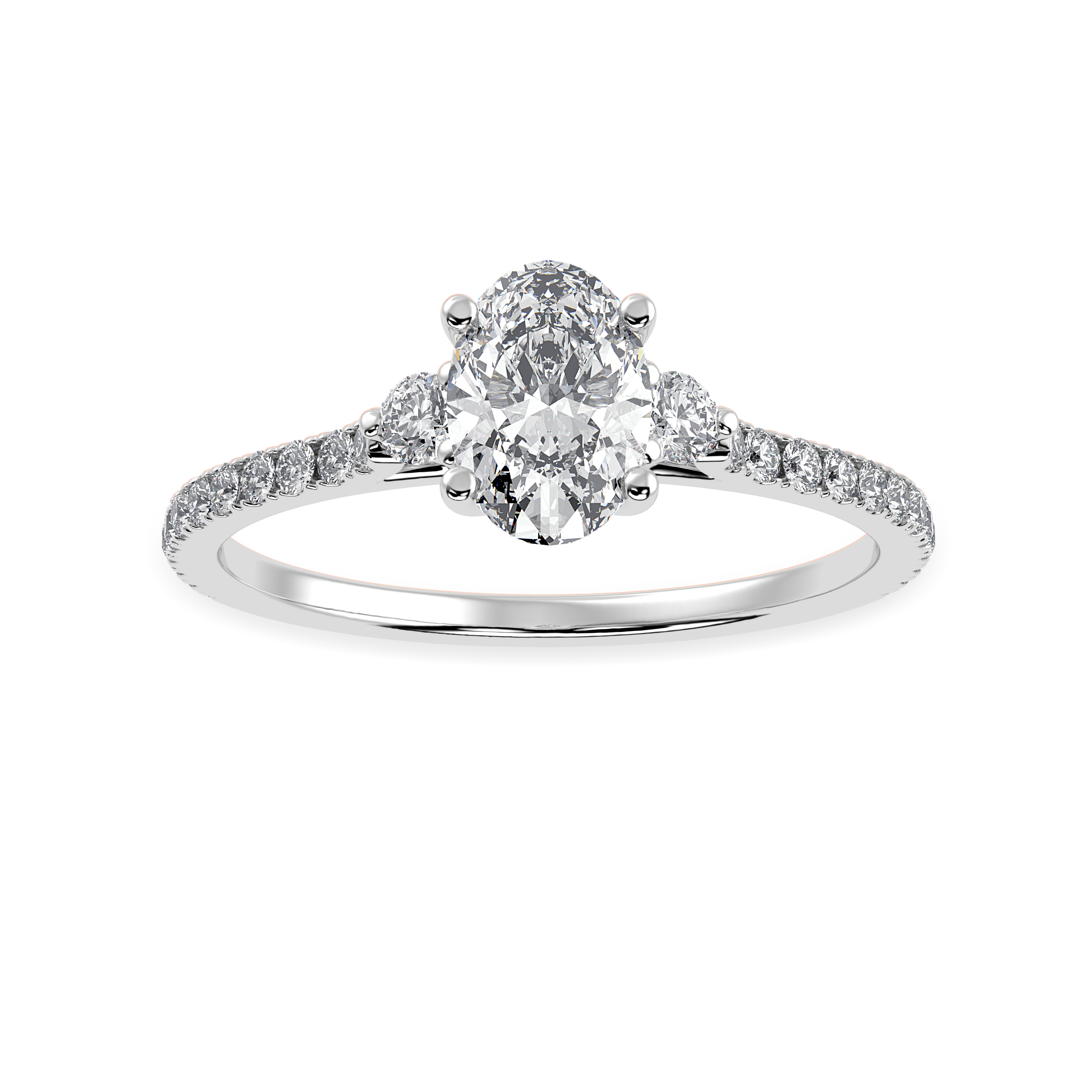 30-Pointer Oval Cut Solitaire Diamond Accents Shank Platinum Ring JL PT 1244   Jewelove.US