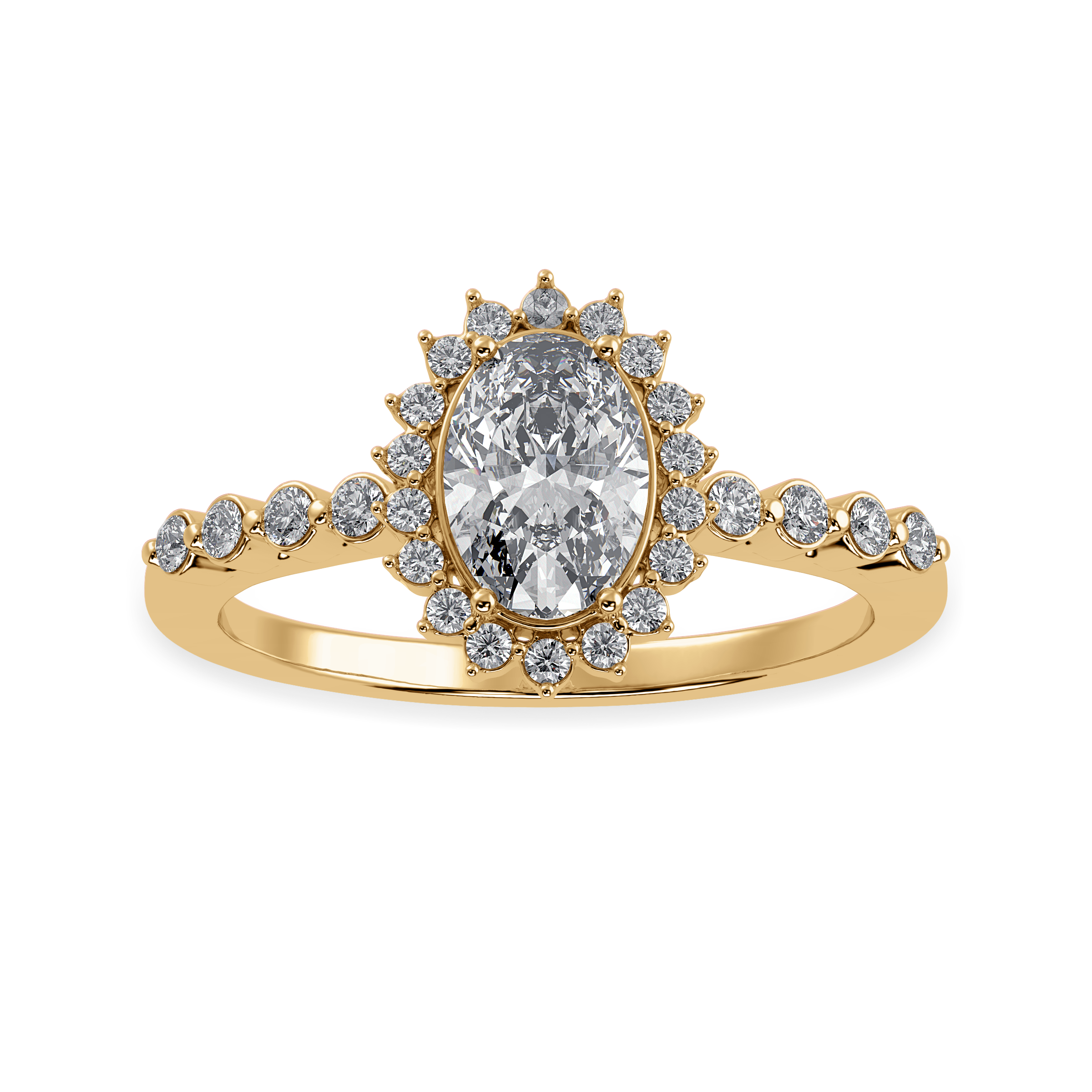 0.30cts. Oval Cut Solitaire Halo Diamond Shank 18K Yellow Gold Ring JL AU 1252Y   Jewelove.US