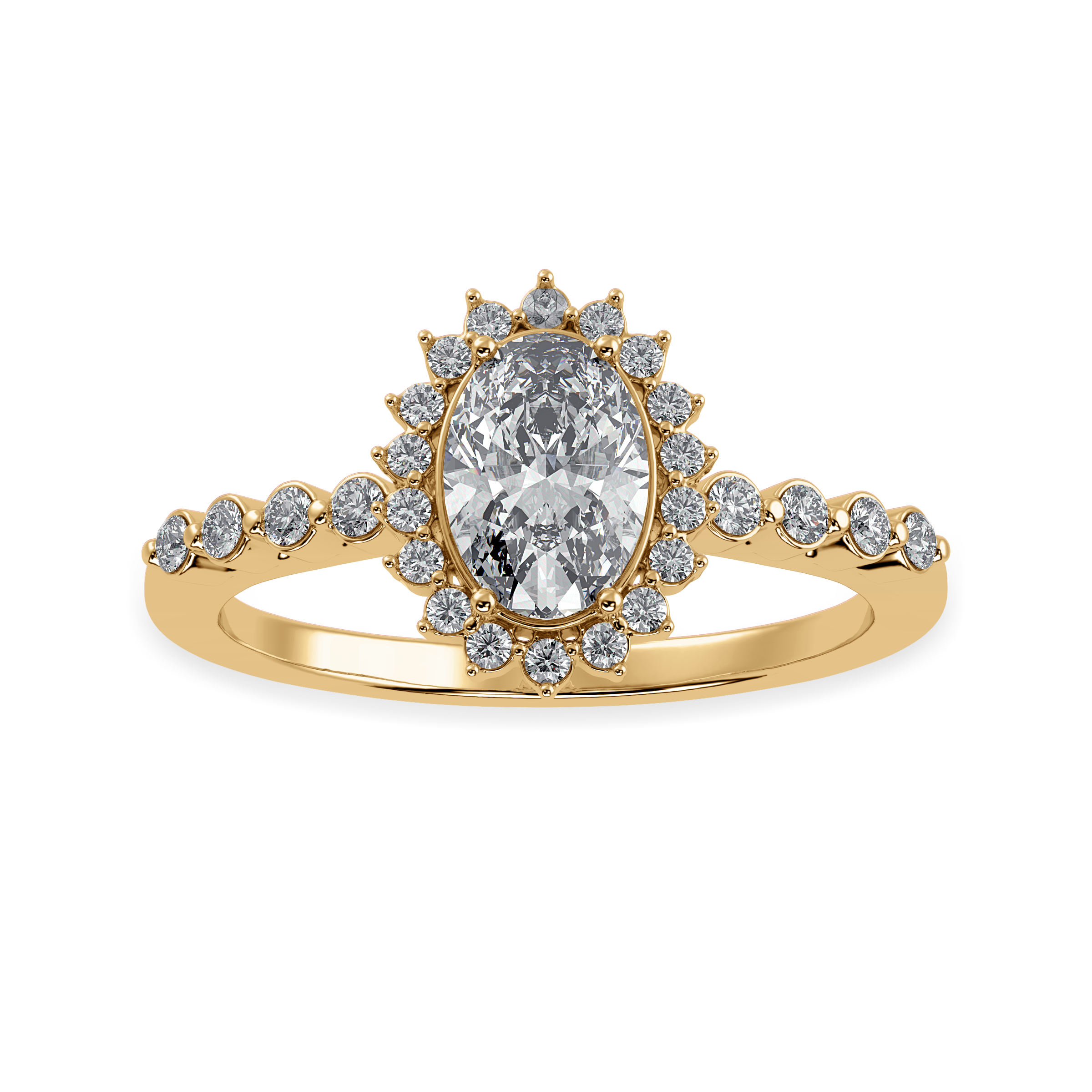 50cts. Oval Cut Solitaire Halo Diamond Shank 18K Yellow Gold Ring JL AU 1252Y-A   Jewelove.US