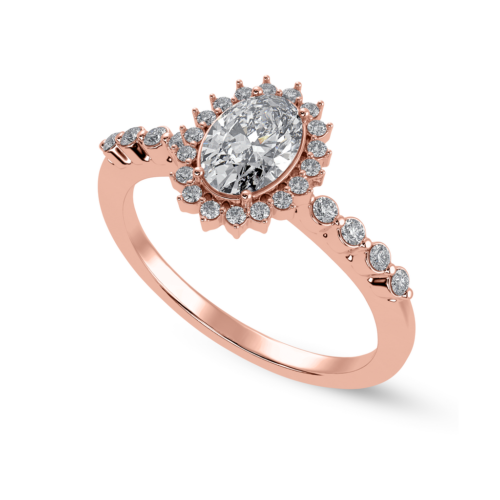 50-Pointer Oval Cut Solitaire Halo Diamond Shank 18K Rose Gold Ring JL AU 1252R-A   Jewelove.US