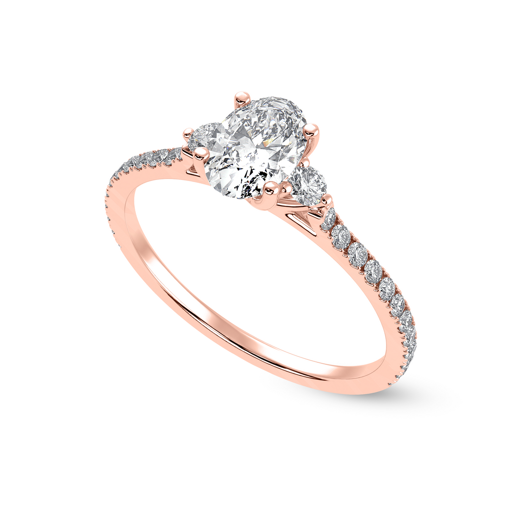 50-Pointer Oval Cut Solitaire Diamond Accents Shank 18K Rose Gold Ring JL AU 1244R-A   Jewelove.US
