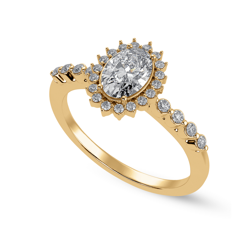 70cts. Oval Cut Solitaire Halo Diamond Shank 18K Yellow Gold Ring JL AU 1252Y-B   Jewelove.US