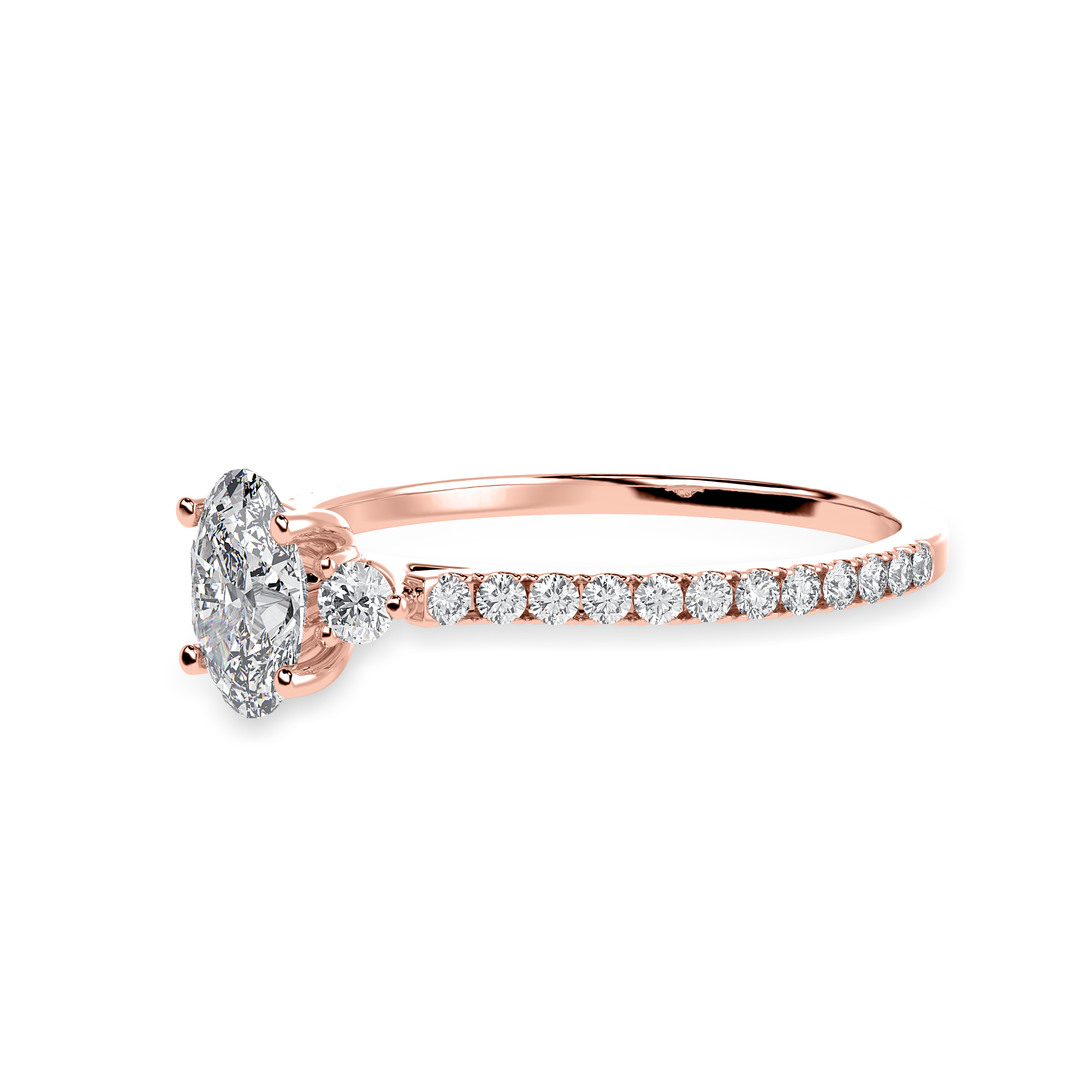 70-Pointer Oval Cut Solitaire Diamond Accents Shank 18K Rose Gold Ring JL AU 1244R-B   Jewelove.US