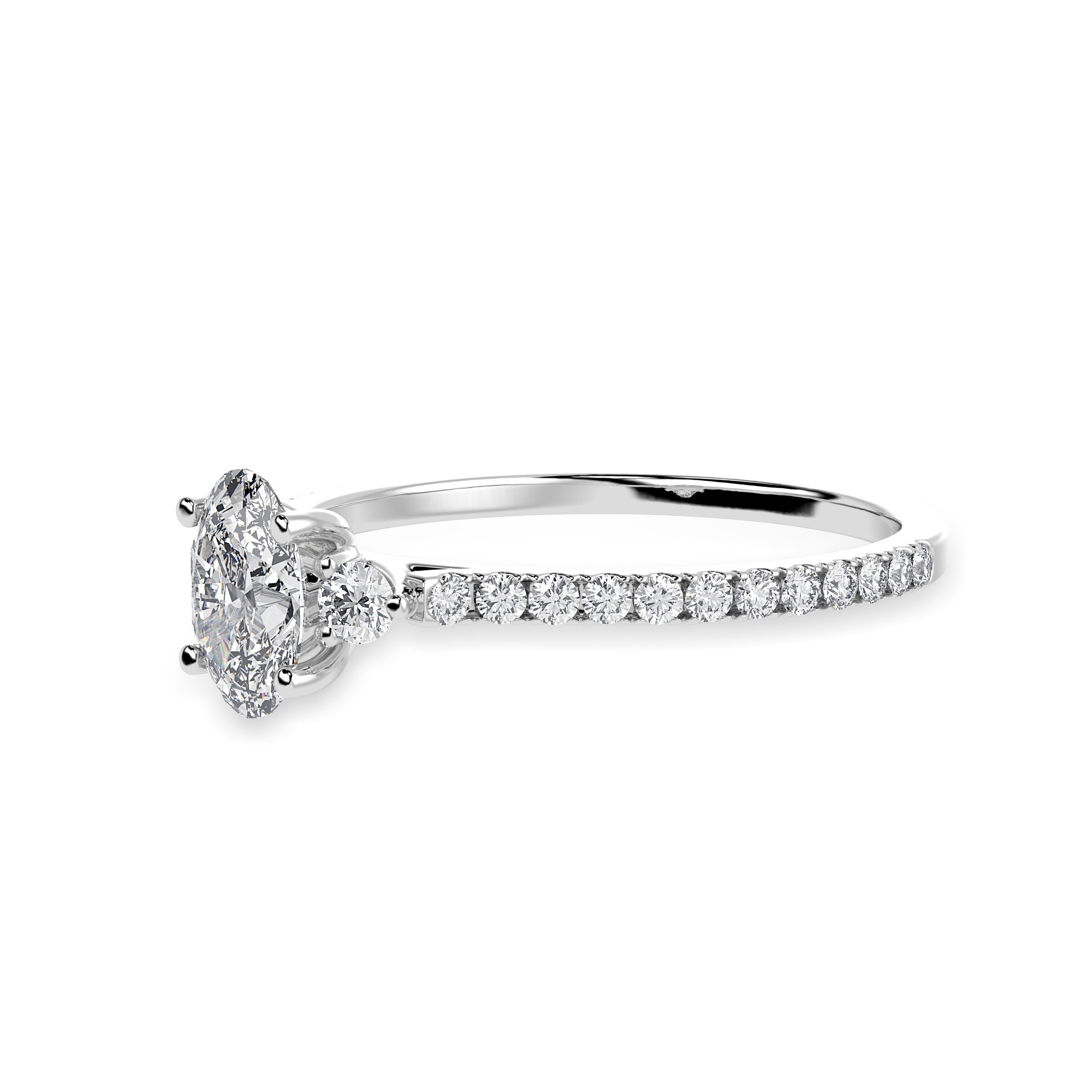 30-Pointer Oval Cut Solitaire Diamond Accents Shank Platinum Ring JL PT 1244   Jewelove.US