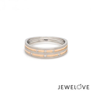 Designer Platinum Rose Gold Ring with Grooves & Diamonds for Women JL PT 570-A   Jewelove.US
