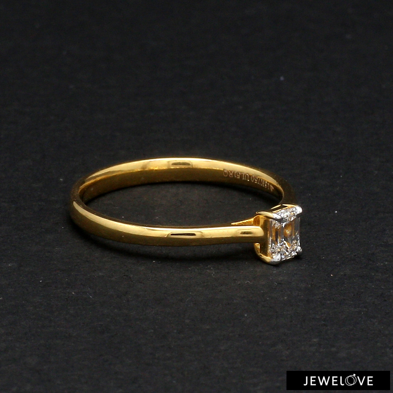 50-Pointer Emerald Cut Solitaire Diamond 18K Yellow Gold Ring JL AU 19005Y-A