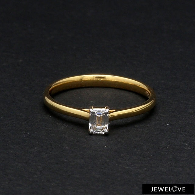 50-Pointer Emerald Cut Solitaire Diamond 18K Yellow Gold Ring JL AU 19005Y-A