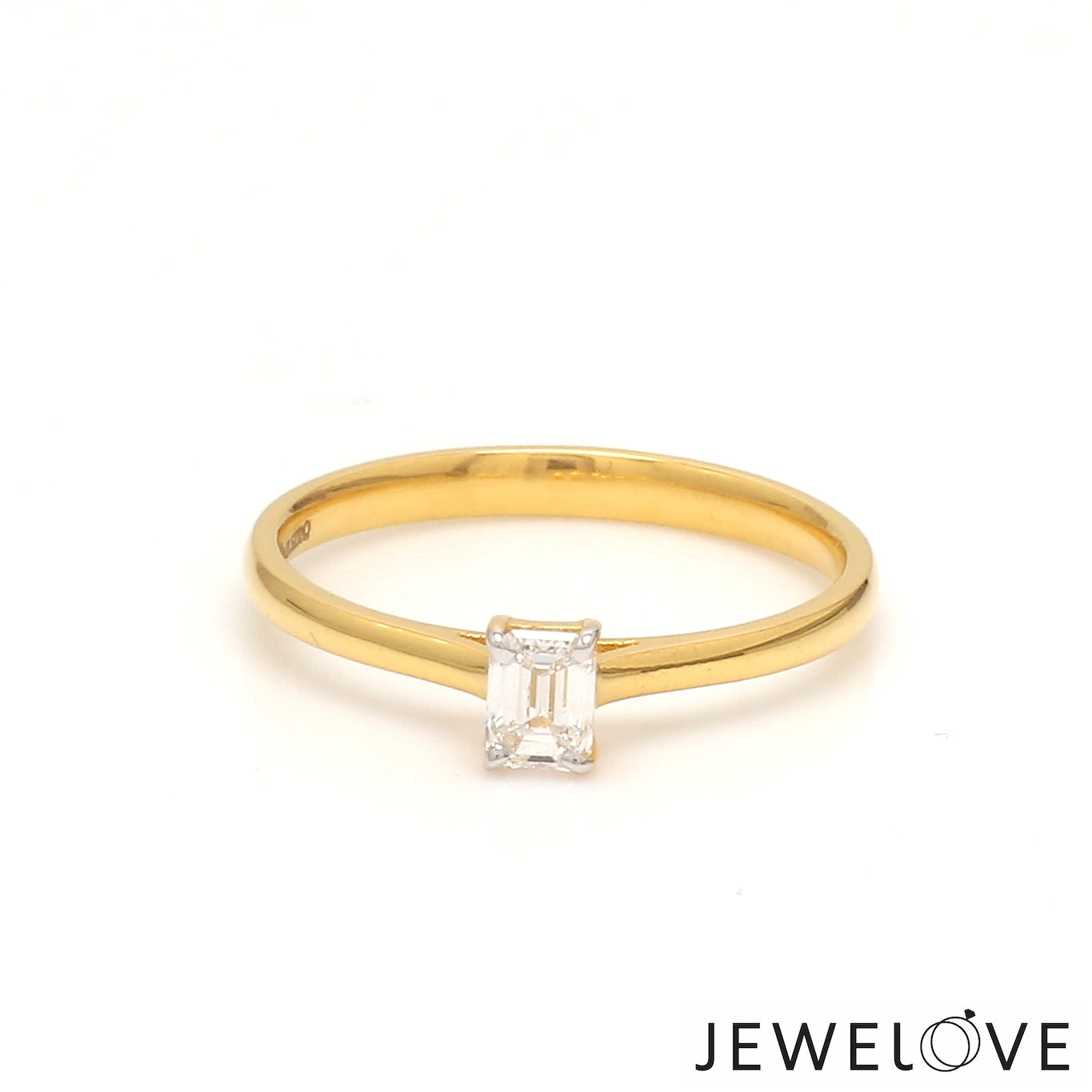 50-Pointer Emerald Cut Solitaire Diamond 18K Yellow Gold Ring JL AU 19005Y-A