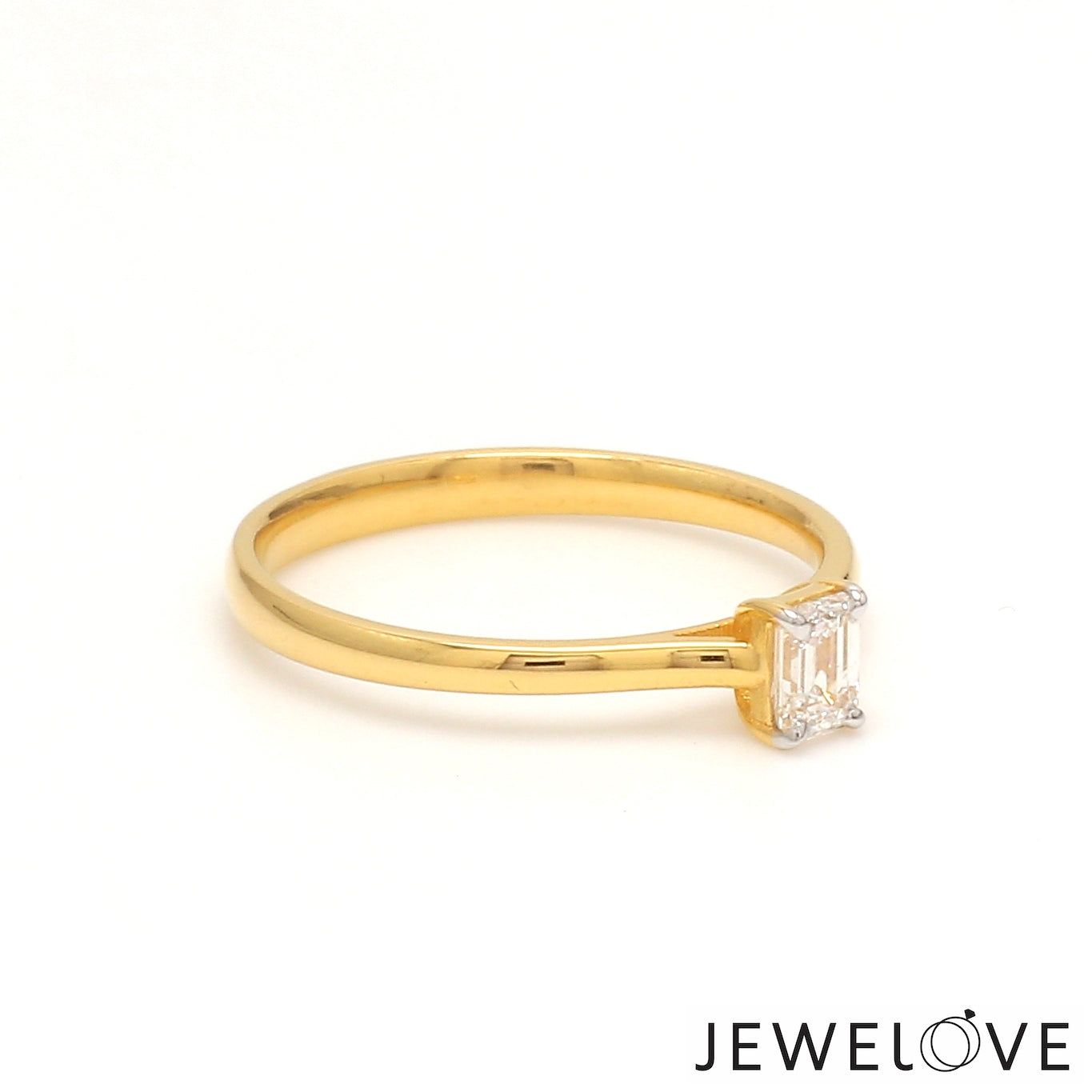 50-Pointer Emerald Cut Solitaire Diamond 18K Yellow Gold Ring JL AU 19005Y-A