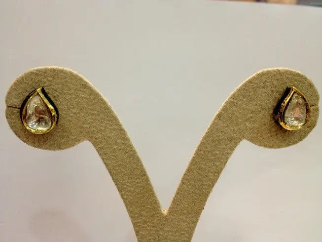 Pear shape Uncut Diamond Solitaire Polki Earrings by Suranas Jewelove   Jewelove