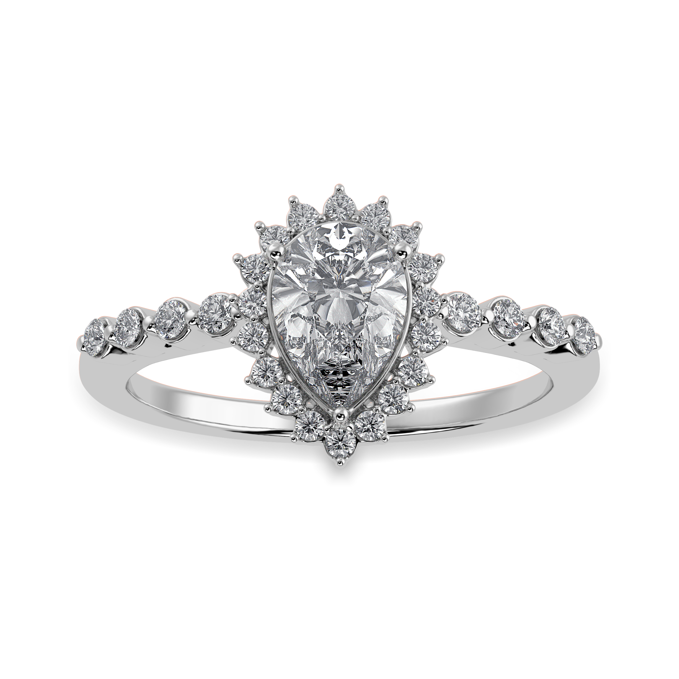 70-Pointer Pear Cut Solitaire Halo Diamond Shank Platinum Ring JL PT 1253-B   Jewelove.US