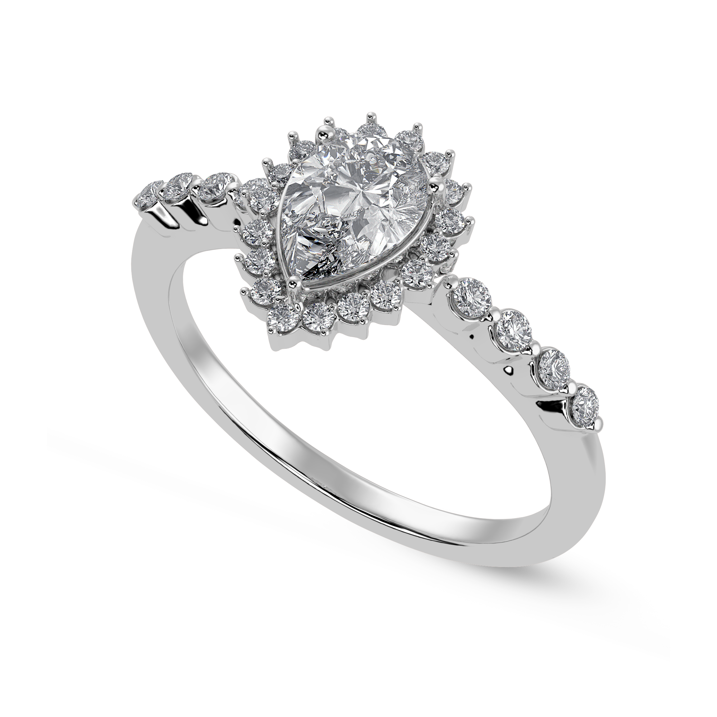 70-Pointer Pear Cut Solitaire Halo Diamond Shank Platinum Ring JL PT 1253-B   Jewelove.US