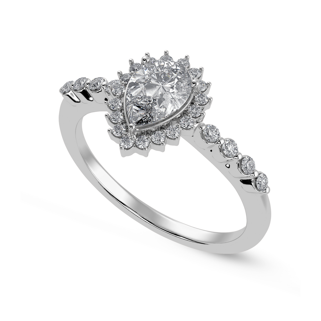 50-Pointer Pear Cut Solitaire Halo Diamond Shank Platinum Ring JL PT 1253-A   Jewelove.US