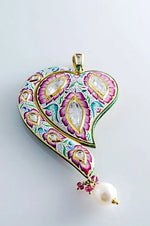 Load image into Gallery viewer, Pink and Cyan Enamel Diamond Polki Pendant by Suranas Jewelove   Jewelove
