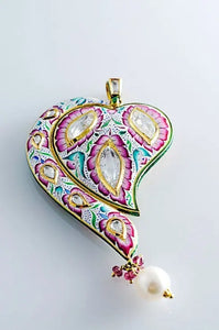 Pink and Cyan Enamel Diamond Polki Pendant by Suranas Jewelove   Jewelove