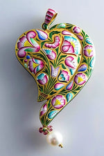 Load image into Gallery viewer, Pink and Cyan Enamel Diamond Polki Pendant by Suranas Jewelove   Jewelove
