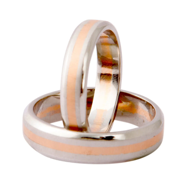 Brushed Tungsten Men's Wedding Ring with Rose Gold Groove