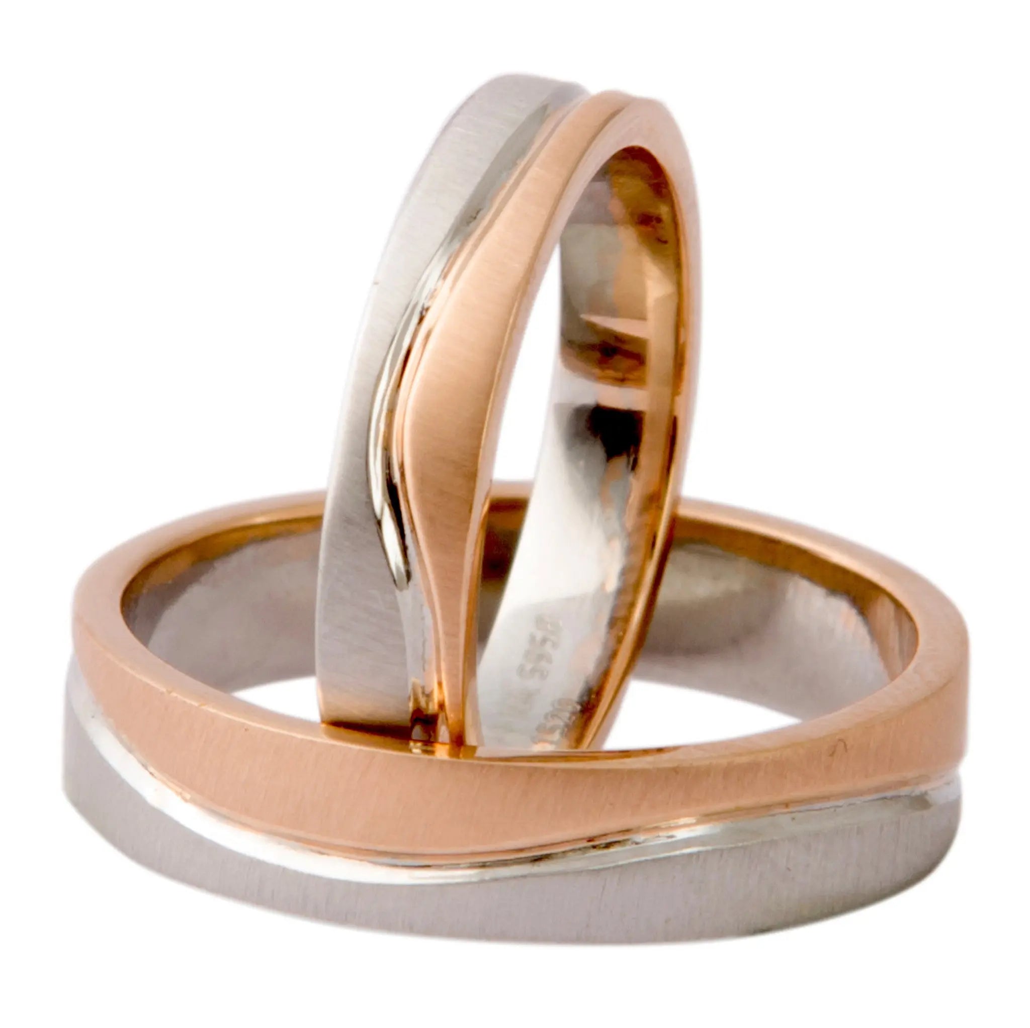Plain Platinum & Rose Gold Couple Rings with a Wave JL PT 403   Jewelove