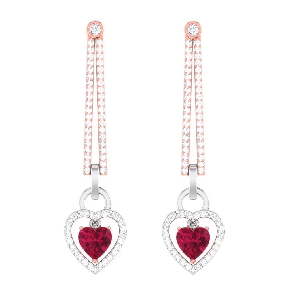 Platinum Chandeliers with Rose Gold, Diamonds & Red Heart JL PT E 8087  Rose-Gold Jewelove.US