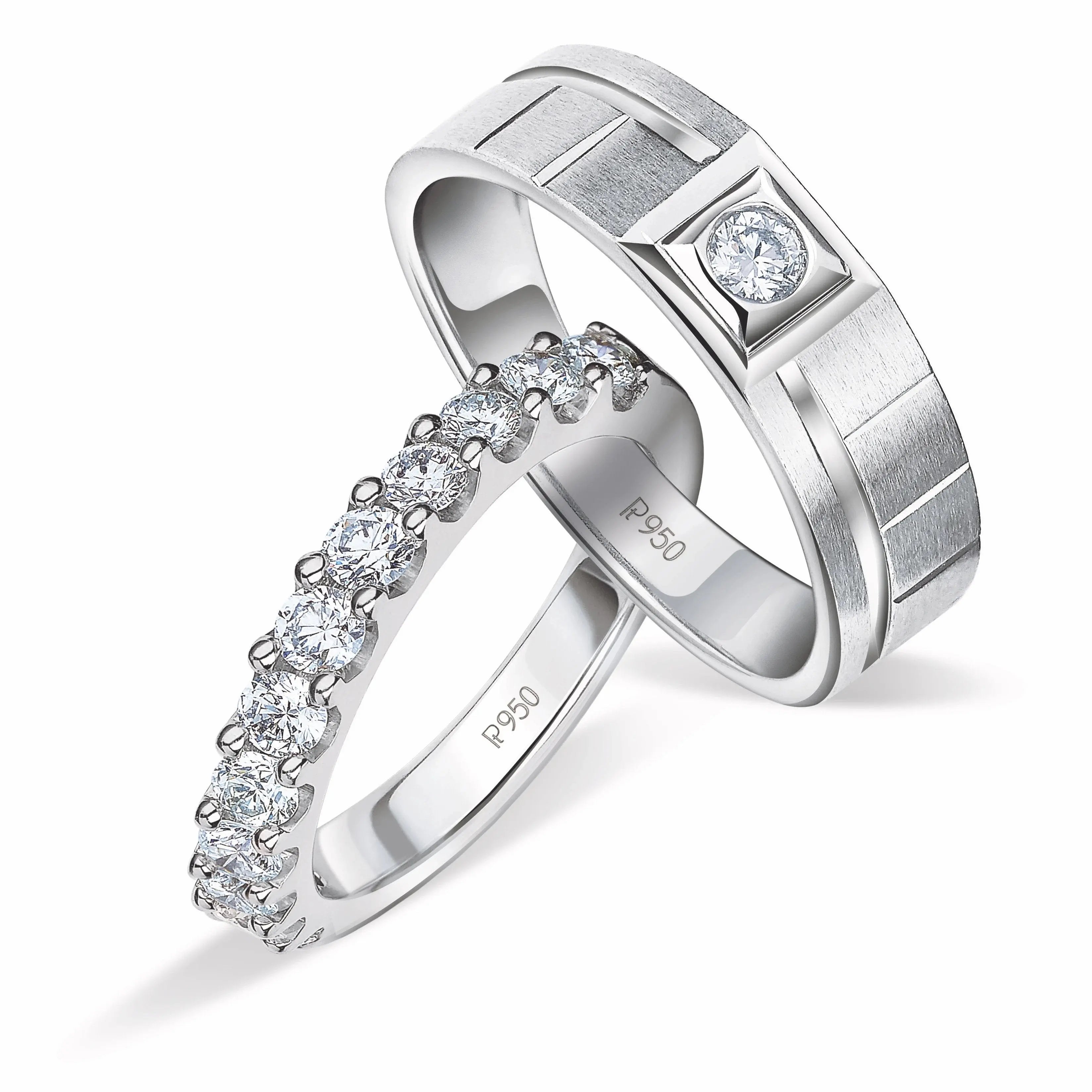 Platinum Couple Rings with Single Diamond Ring for Men & Half Eternity Ring for Women JL PT 908  Both Jewelove.US