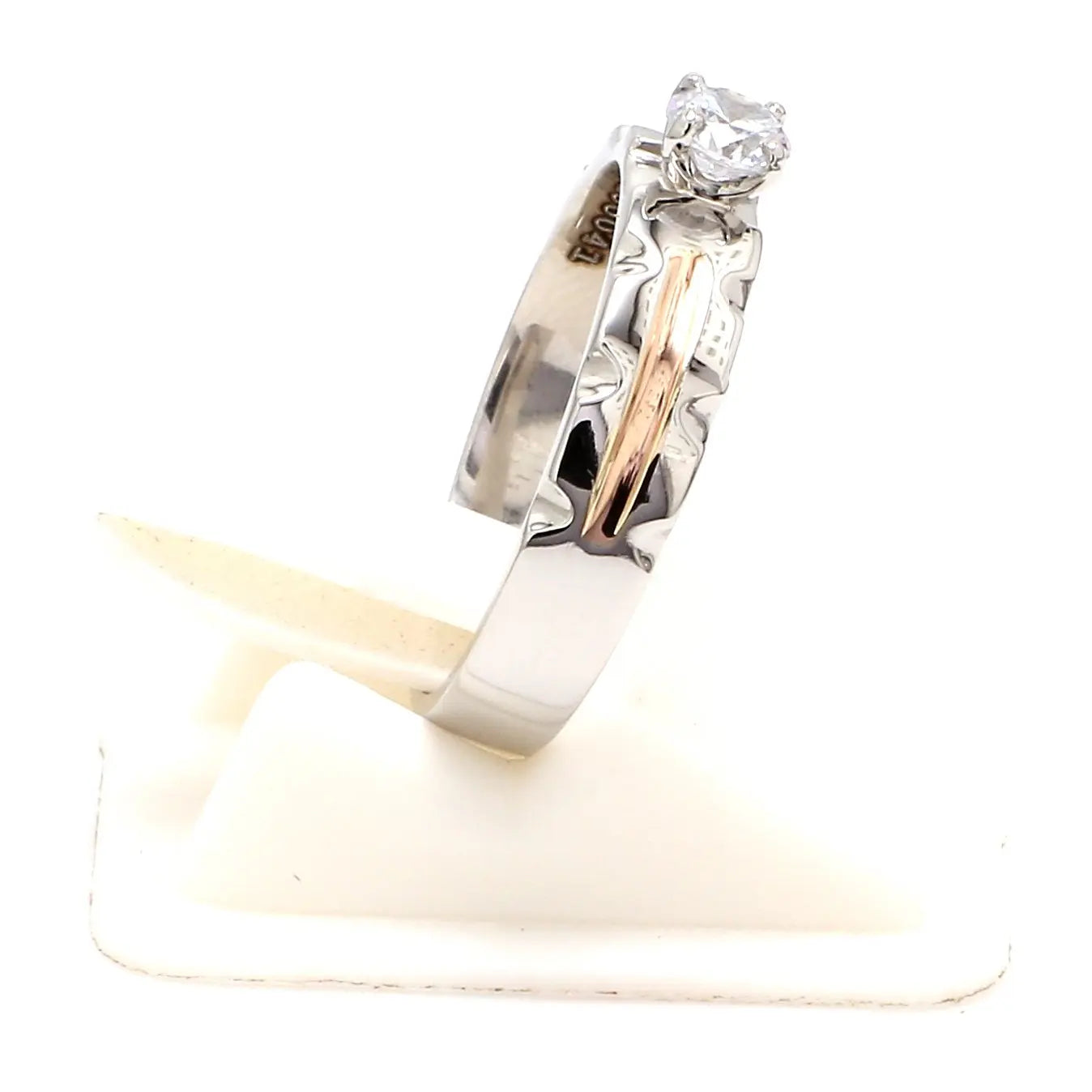 Platinum Couple Rings with Single Diamonds & Rose Gold Grooves JL PT 621   Jewelove.US