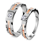Load image into Gallery viewer, Platinum Couple Rings with Single Diamonds &amp; Rose Gold Grooves JL PT 621  Both Jewelove.US
