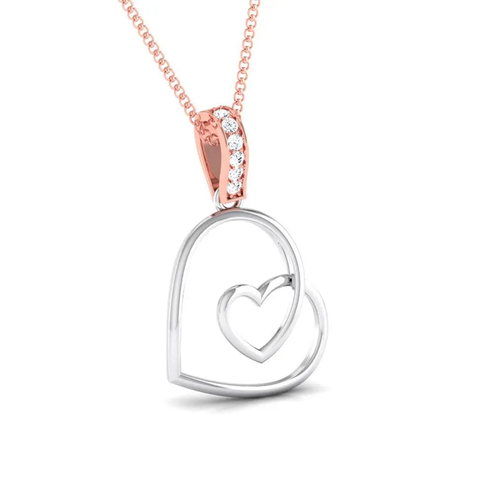 Platinum Double Heart Pendant with Diamond Studded Rose Gold Hook JL PT P 8101   Jewelove.US