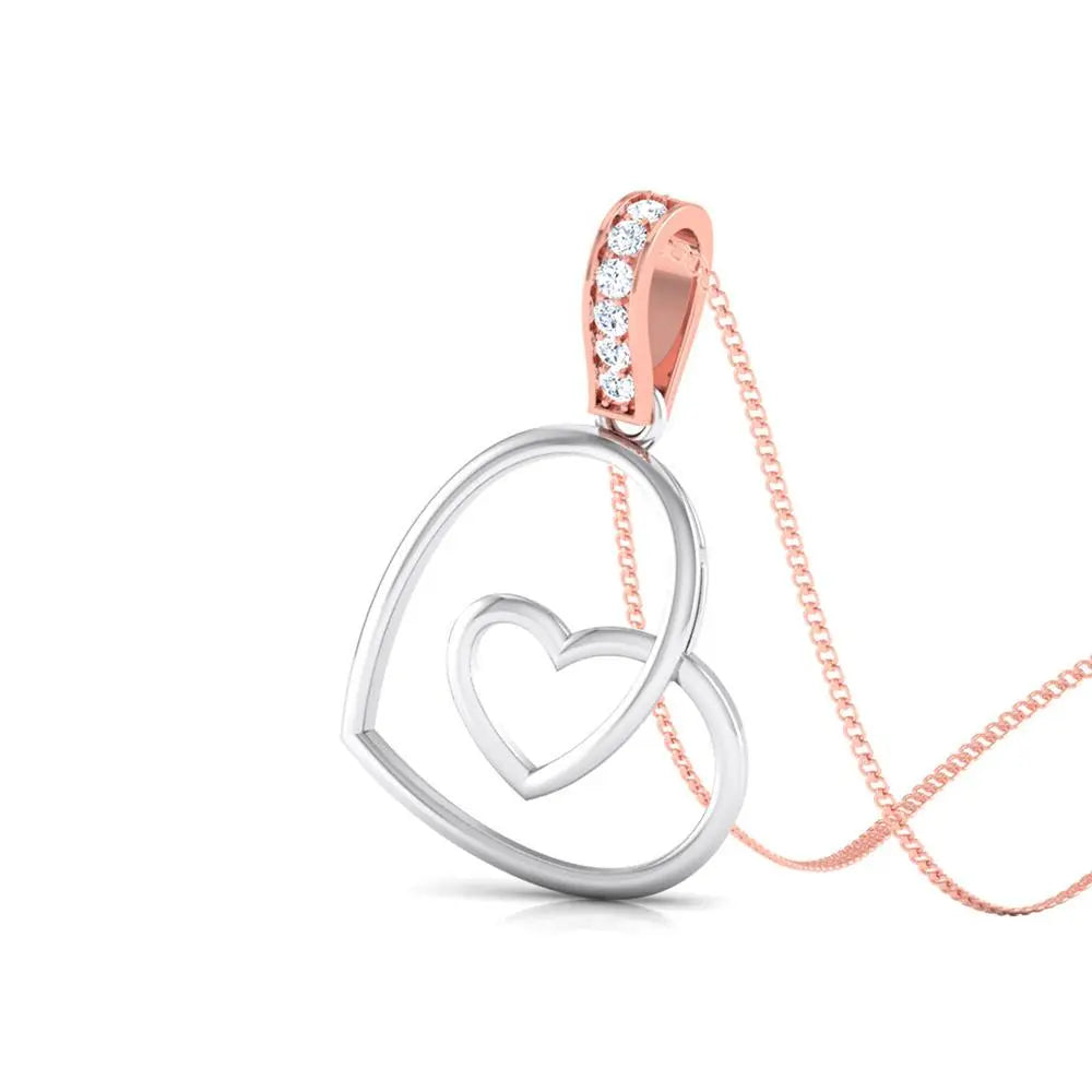 Platinum Double Heart Pendant with Diamond Studded Rose Gold Hook JL PT P 8101   Jewelove.US