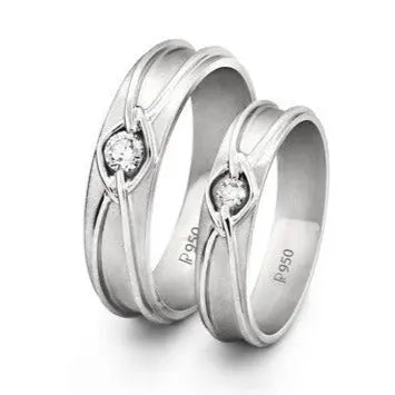 Platinum Love Bands with Single Diamonds in a Knot JL PT 208  Both Jewelove