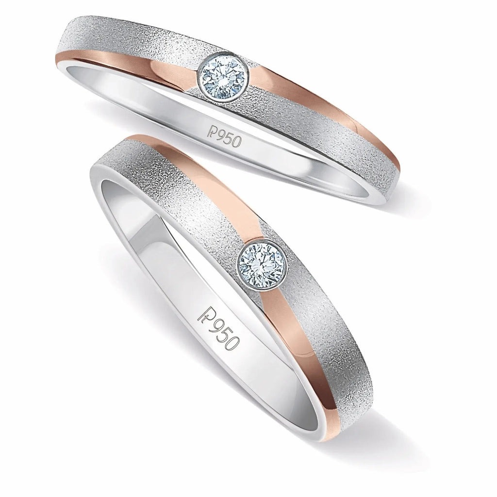 Platinum Love Bands with a Touch of Rose Gold and Single Diamonds JL PT 902  Both Jewelove.US
