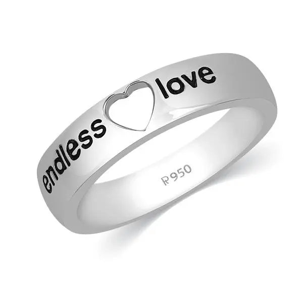 Platinum Ring with Heart Endless Love Black Engraving JL PT 337   Jewelove.US