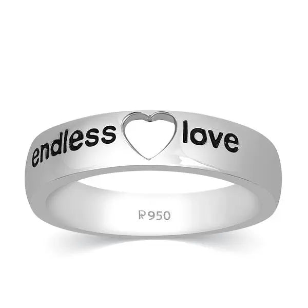 Platinum Ring with Heart Endless Love Black Engraving JL PT 337   Jewelove.US