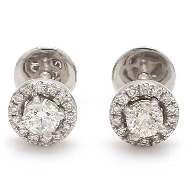 Platinum Solitaire Halo Earrings JL PT E 183   Jewelove.US