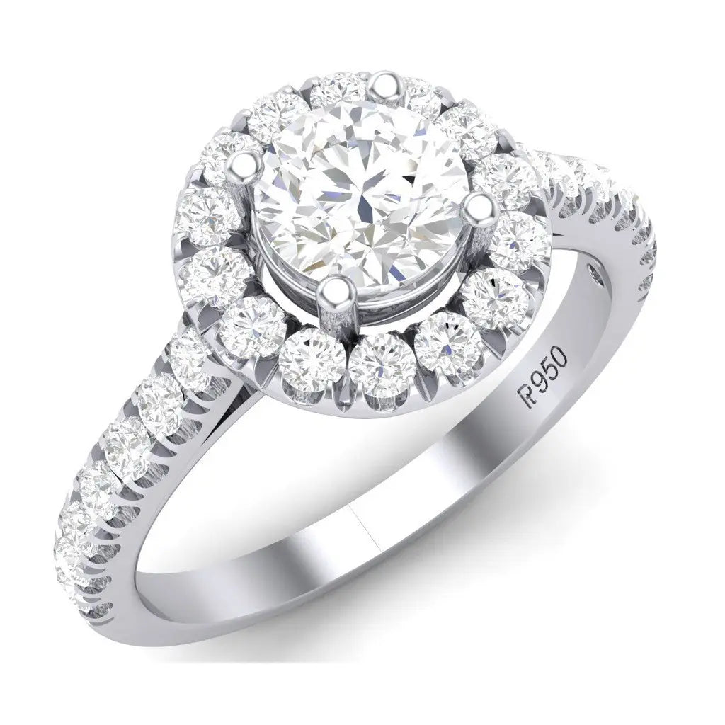 Platinum Solitaire Halo Engagement Ring with Diamond Shank JL PT 465   Jewelove