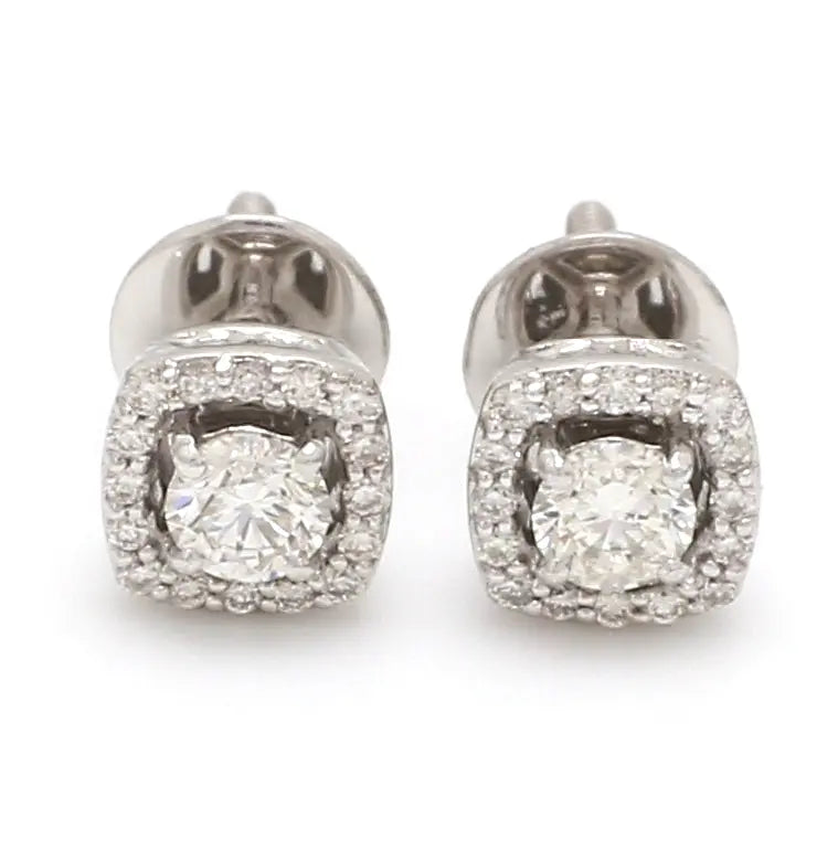 Platinum Solitaire Square Halo Earrings JL PTE 325   Jewelove.US