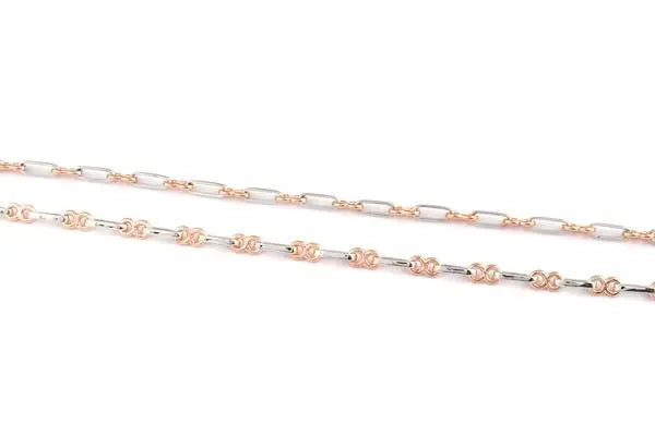 Platinum & Rose Gold Chain with Rectangular & Round Links JL PT 734   Jewelove.US