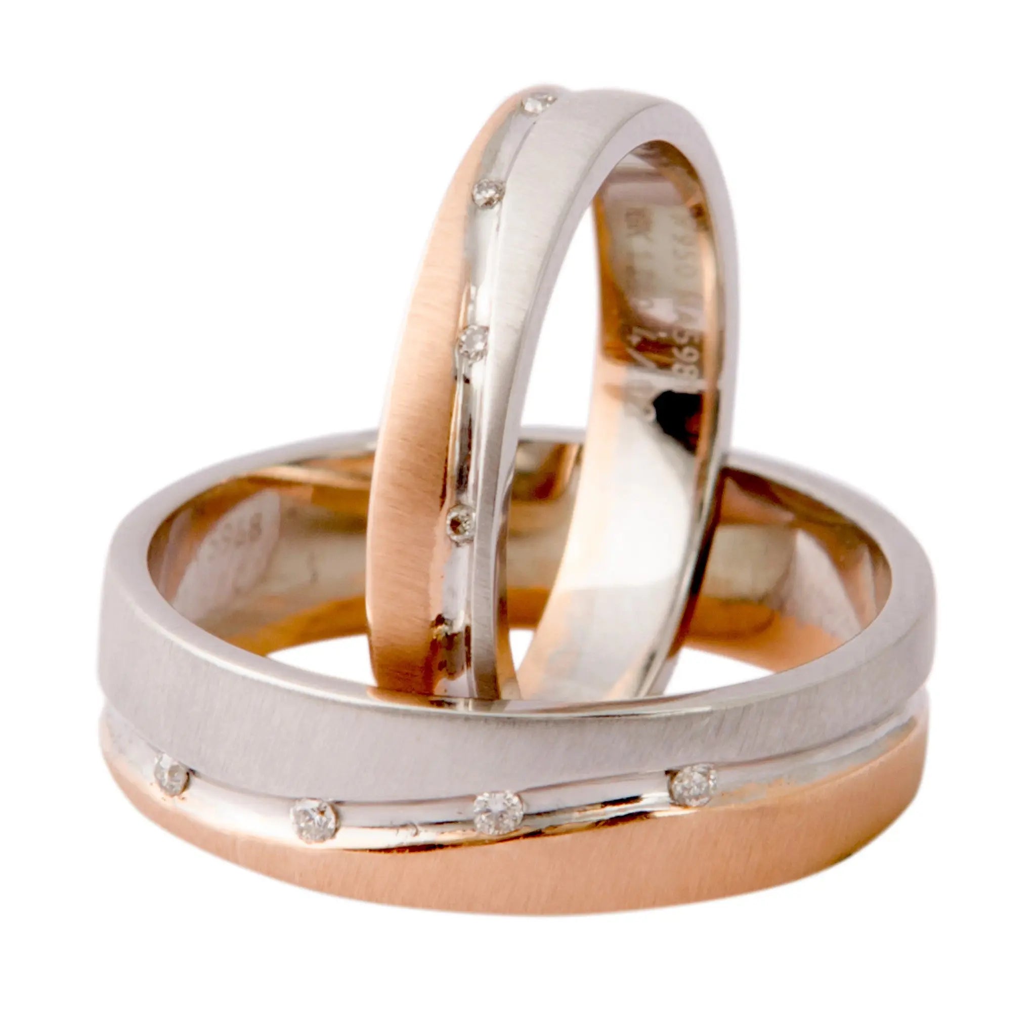 Platinum & Rose Gold Couple Rings with Tiny Diamonds JL PT 404  Both Jewelove