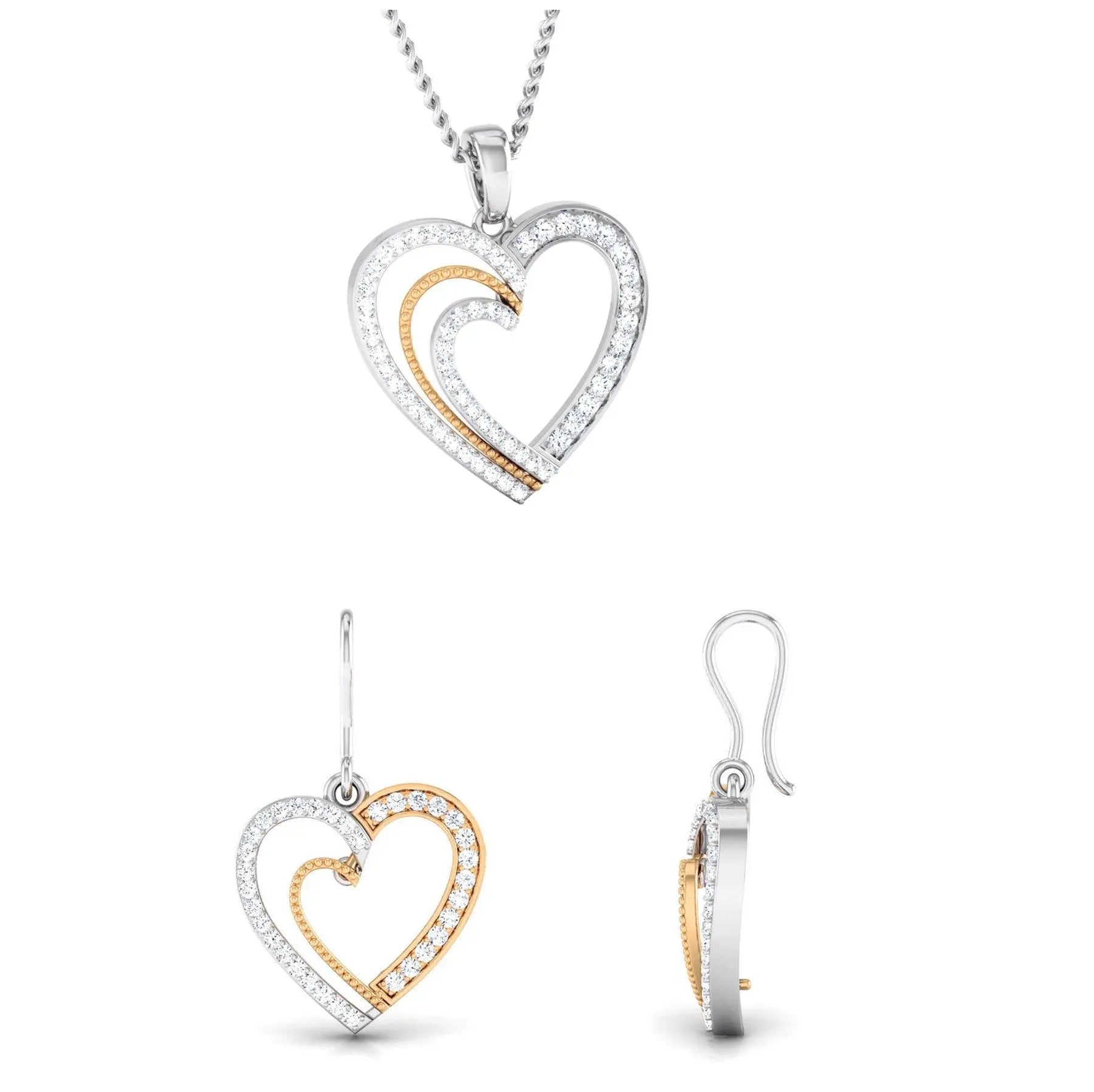 Platinum & Rose Gold Hearts & Diamonds Pendant Set JL PT P 8063  Yellow-Gold Jewelove.US