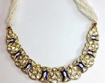 Price Point Blue Enamel Necklace set with Uncut Diamond Polki by Jewelove   Jewelove.US