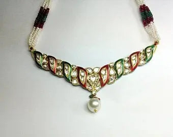 Price Point Red and Green Enamel Necklace Set by Jewelove   Jewelove.US