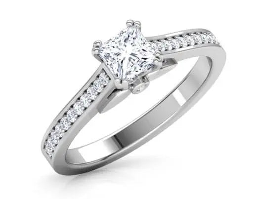 Princess Cut Solitaire Engagement Ring in Platinum with Diamond Studded Shank JL PT 487   Jewelove.US