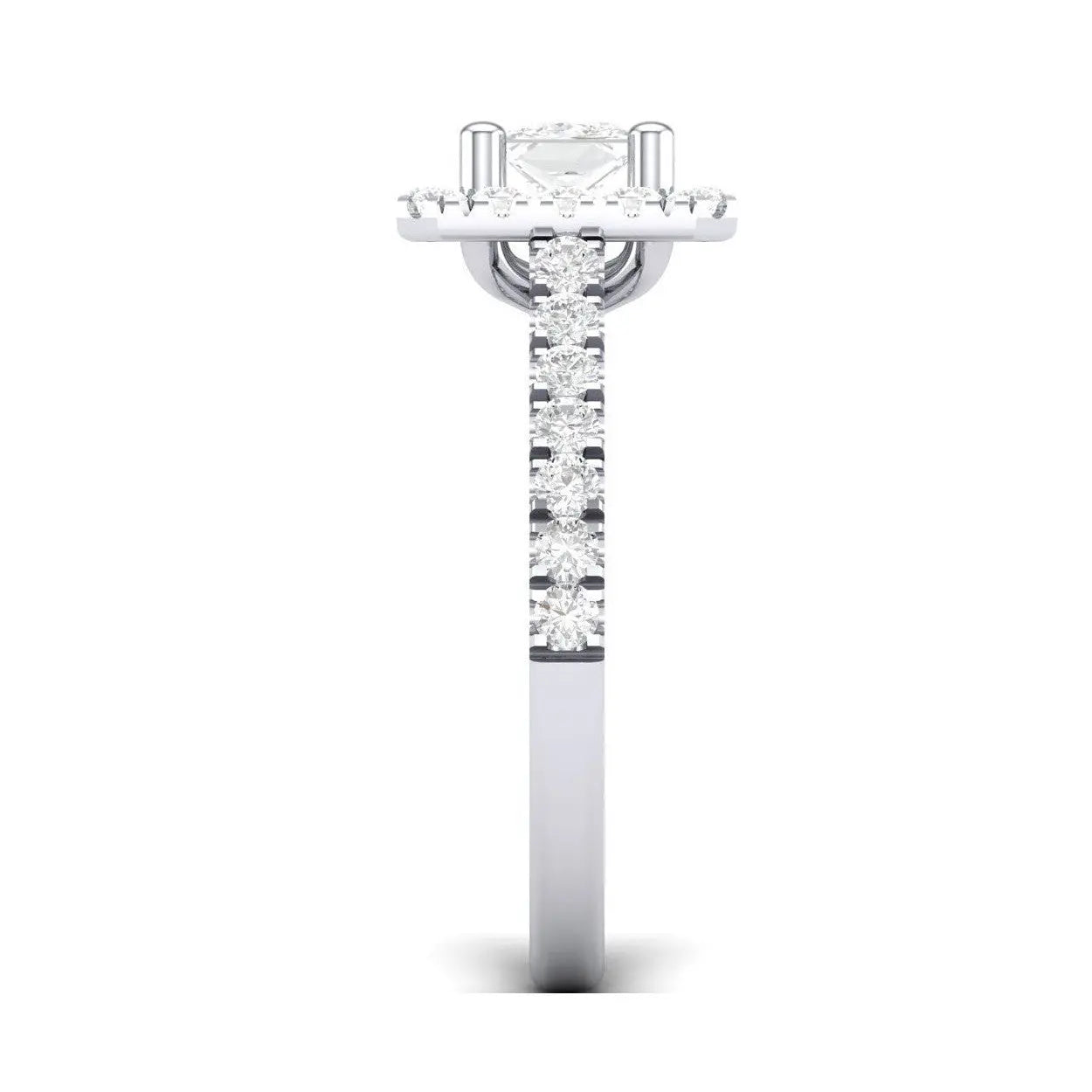 Princess Cut Solitaire Platinum Ring with Halo Setting for women JL PT 470   Jewelove
