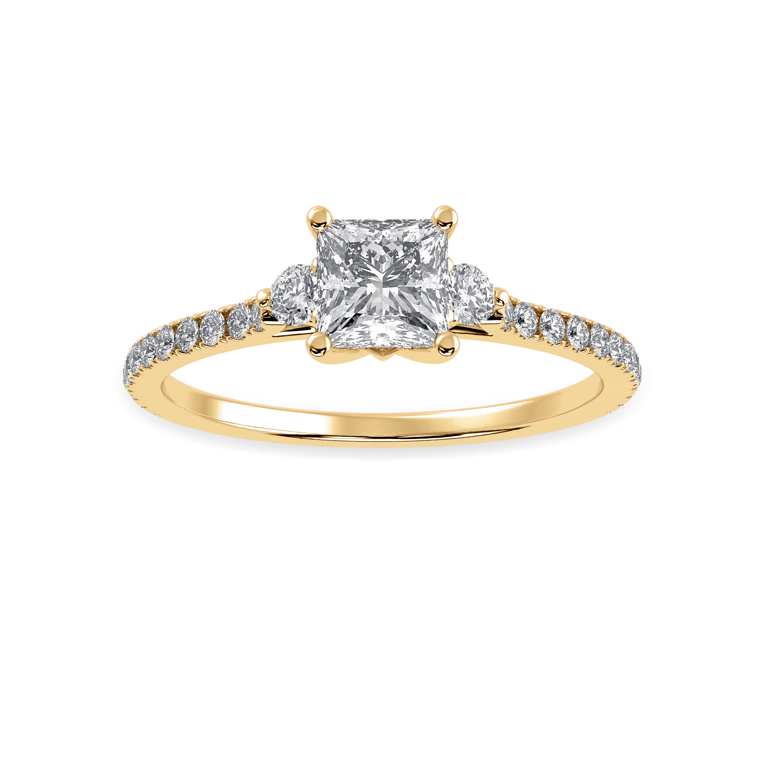 25-Pointer Princess Cut Diamond Accents Shank 18K Yellow Gold Ring JL AU 1240Y-C   Jewelove.US