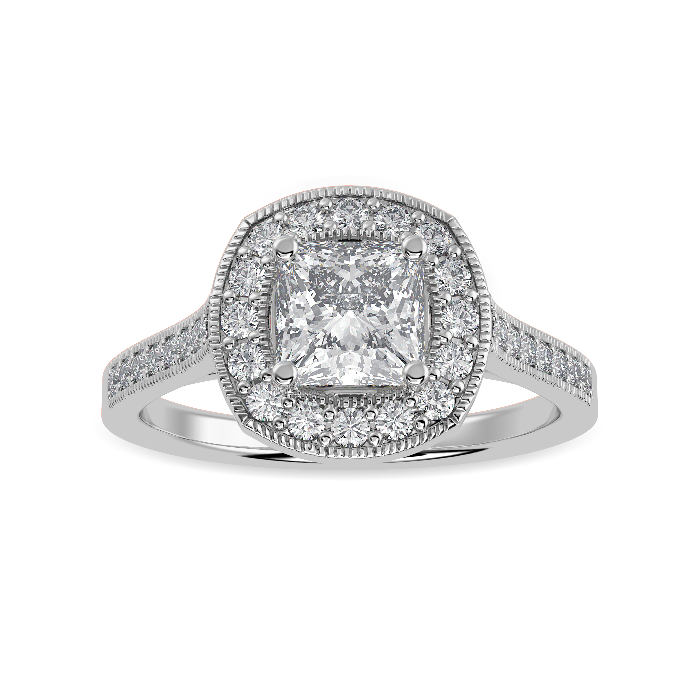 1-Carat Princess Cut Solitaire Halo Diamond Shank Platinum Ring JL PT 1331-C   Jewelove.US